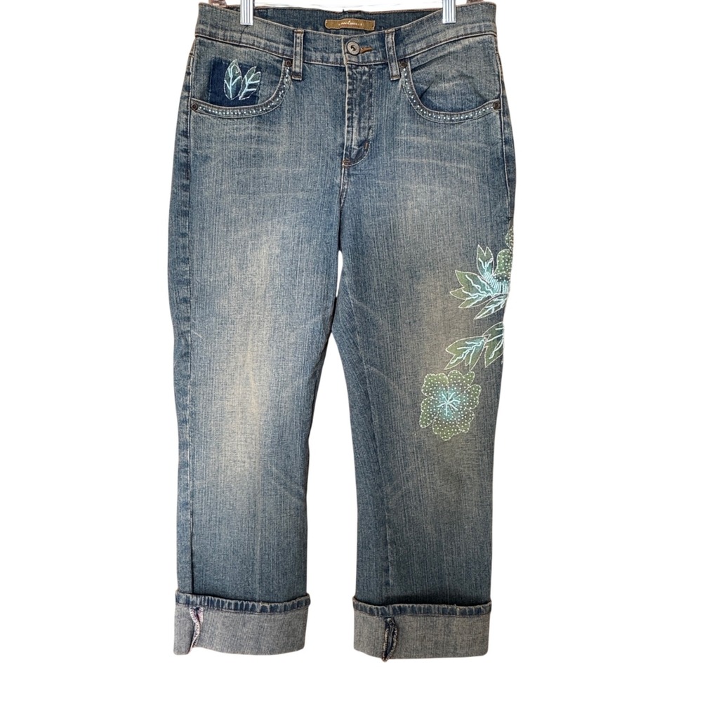 Vintage Z. Cavaricci Beaded Floral Jeans 10  Embroidered Y2K 90s Botany Cottage